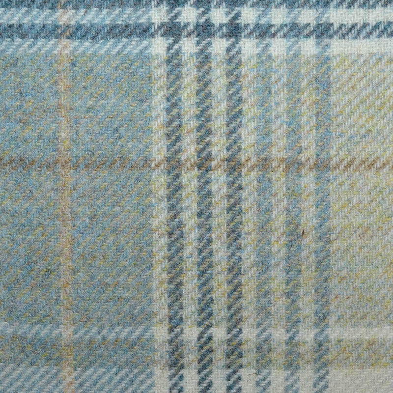 Cream, Beige, Blue and Brown Plaid Check All Wool Tweed Coating