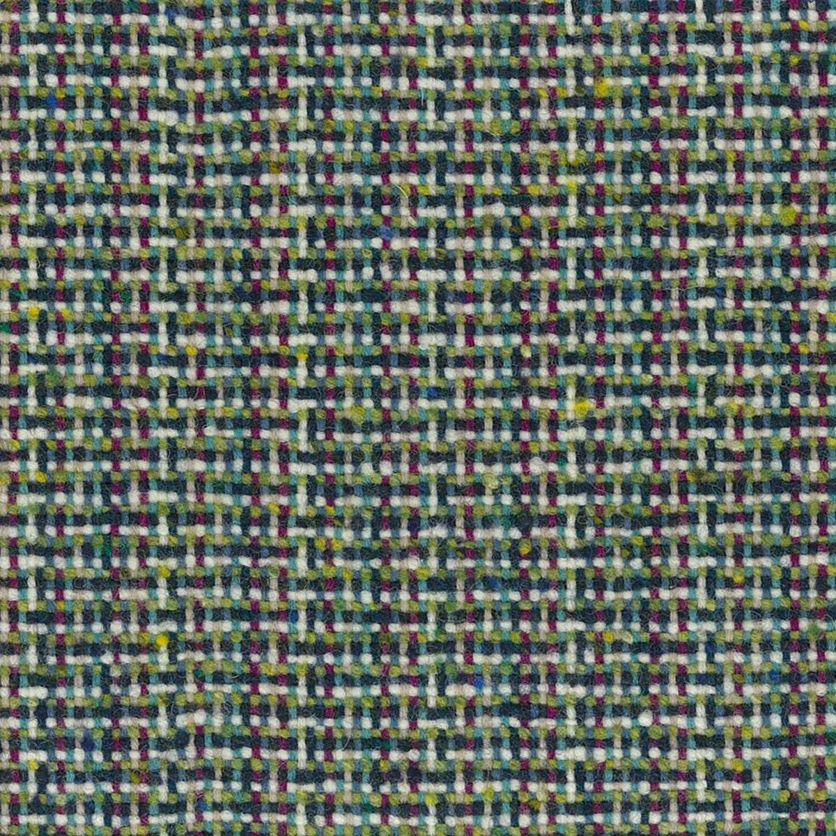 Green, Burgundy and Ecru Basket Weave Wool Tweed