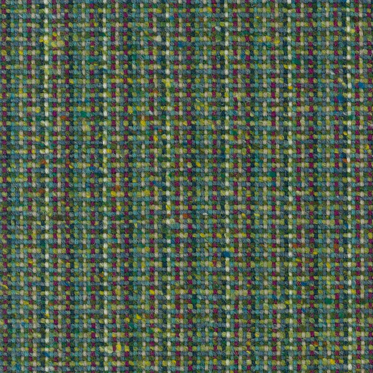 Green, Burgundy and Blue Basket Weave Wool Tweed