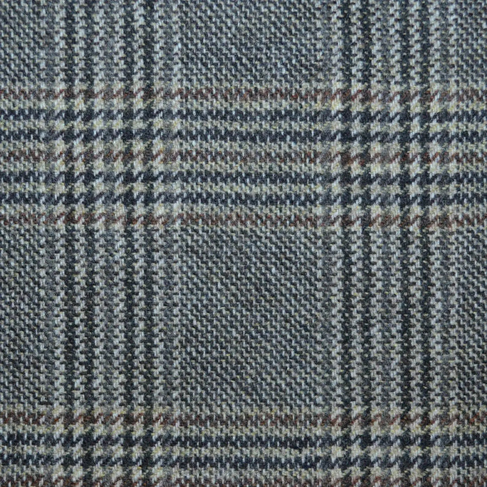 Grey/Brown with Tan Glen Check Lambswool & Cashmere Jacketing Yorkshire Fabric