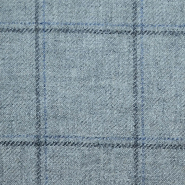 Light Grey with Dark Grey and Blue Double Check Lambswool & Cashmere Jacketing Yorkshire Fabric