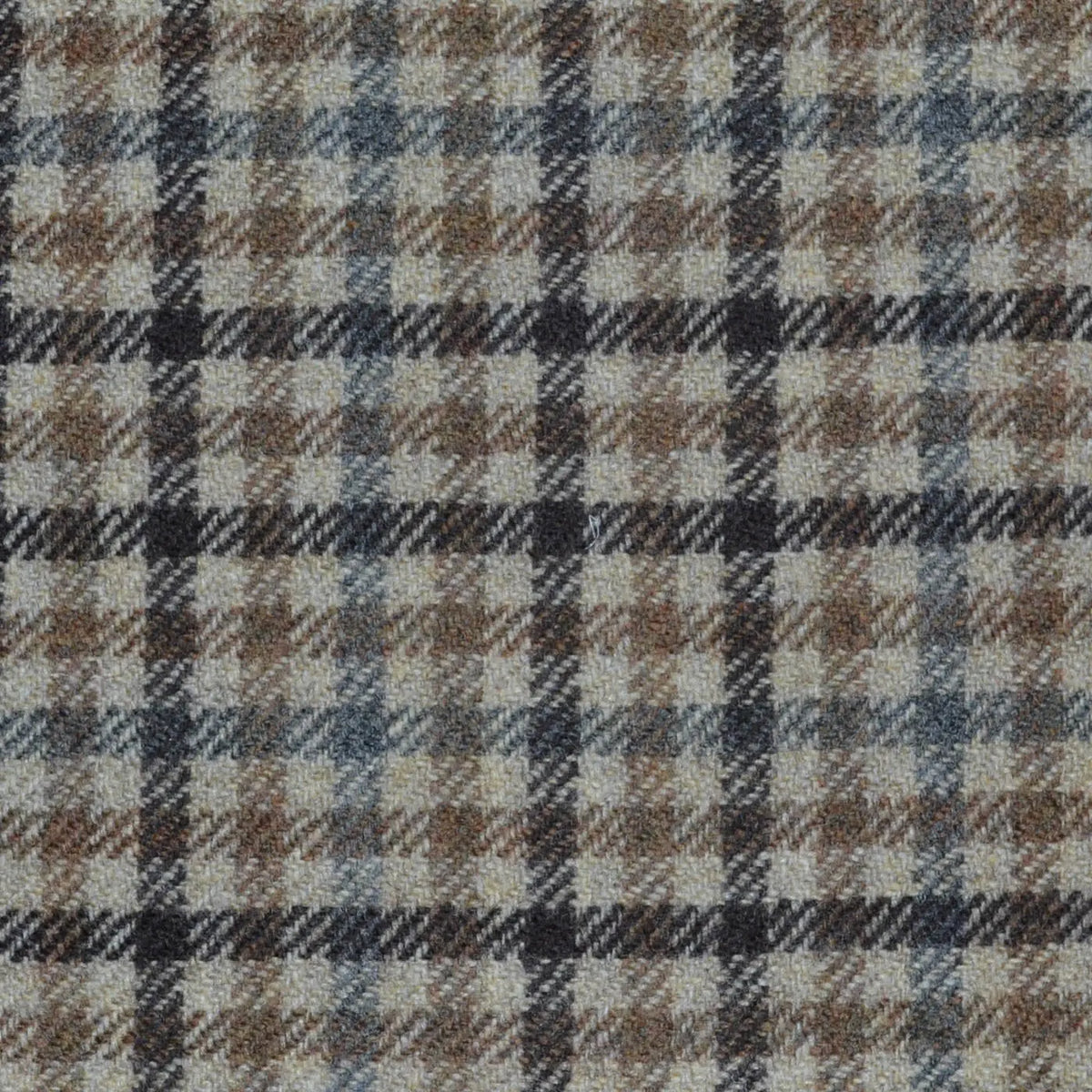 Beige, Tan and Dark Brown Gun Check Lambswool & Cashmere Jacketing Yorkshire Fabric