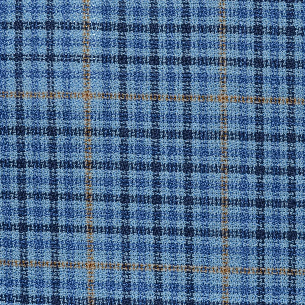 Light Blue Gun Club with Mustard Windowpane 1 3/4 x 2 1/8 Inch Lightweight MESH Jacketings by Holland and Sherry Yorkshire Fabric