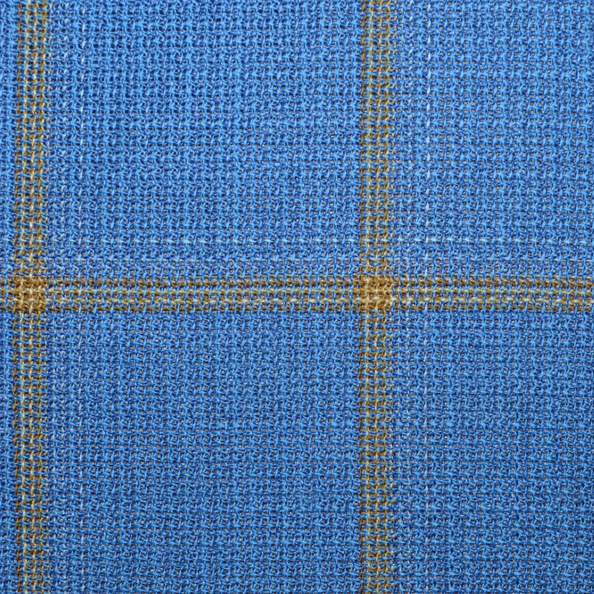 Cornflower Blue/Mustard Unbalanced Windowpane 2 x 2 5/8 Inch Lightweight MESH Jacketings by Holland and Sherry Yorkshire Fabric