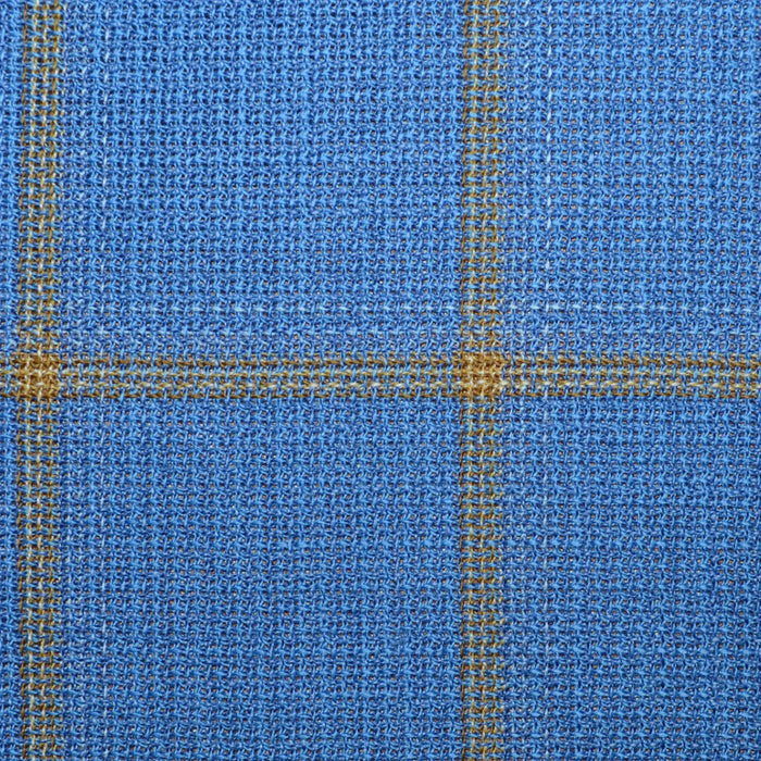 Cornflower Blue/Mustard Unbalanced Windowpane 2 x 2 5/8 Inch Lightweight MESH Jacketings by Holland and Sherry Yorkshire Fabric