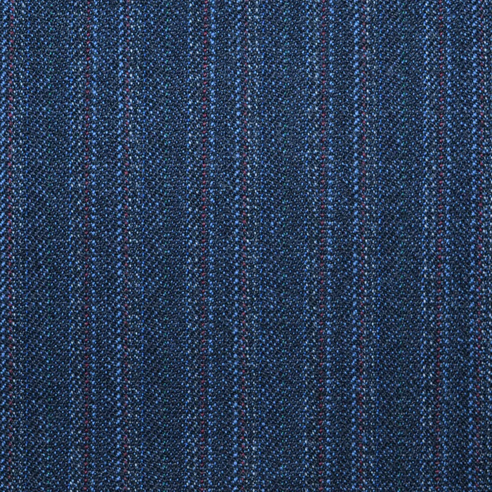 Dark Blue with Red Stripe All Wool Vintage Twist Suiting - Yorkshire 