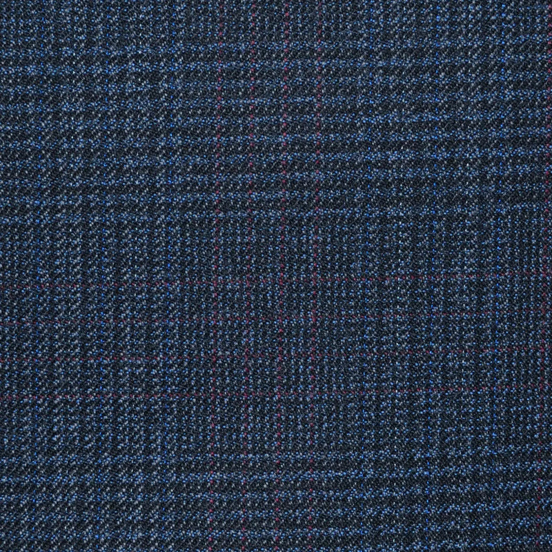 Navy Blue Glen Check All Wool Vintage Twist Suiting Yorkshire Fabric