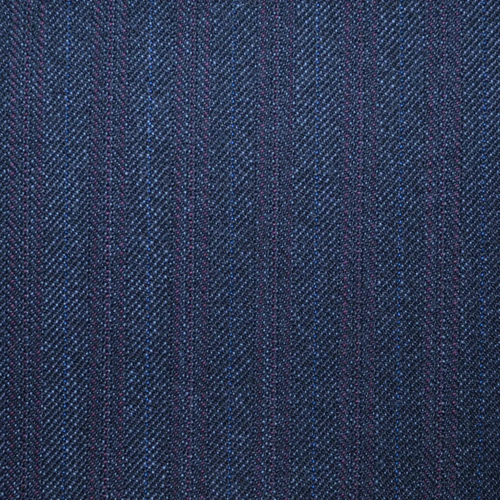 Midnight Blue Classic Stripe All Wool Vintage Twist Suiting Yorkshire Fabric