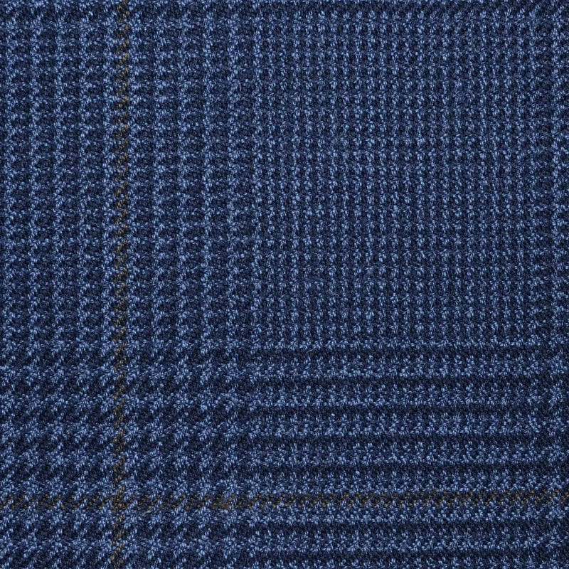 Medium Blue Large Glen Check All Wool Vintage Twist Suiting Yorkshire Fabric