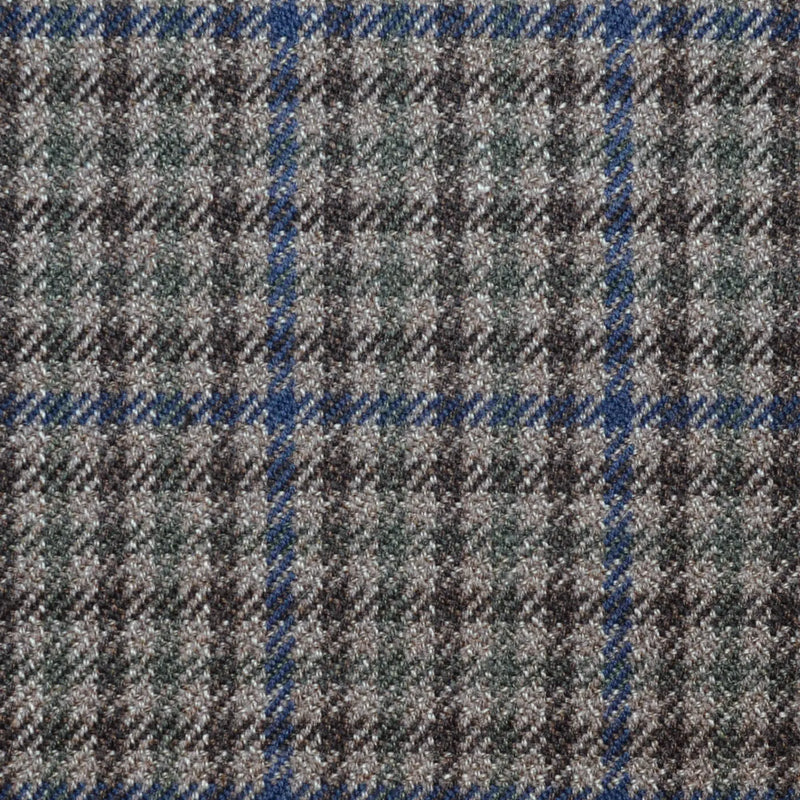 Brown with Green and Blue Gun Check All Wool Vintage Twist Suiting Yorkshire Fabric