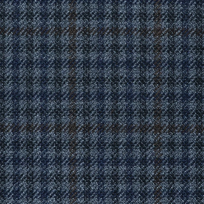 Medium Grey with Brown and Blue Gun Check All Wool Vintage Twist Suiting Yorkshire Fabric