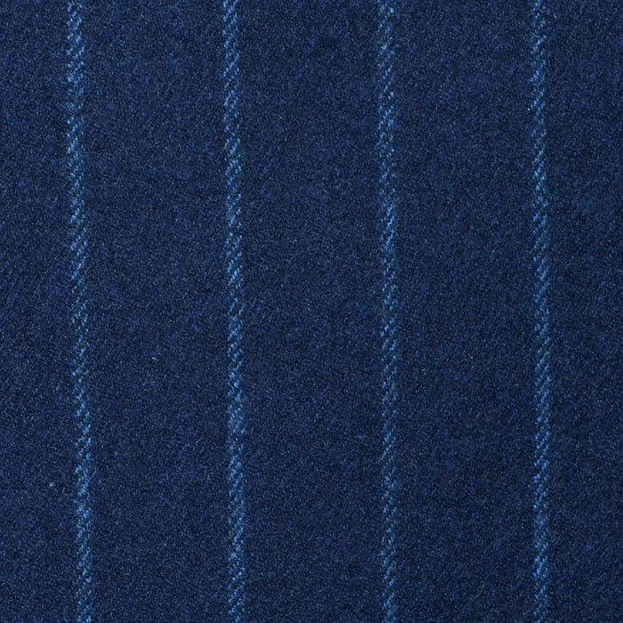 Navy Blue Wide Chalk Stripe Super 120's All Wool Flannel Suiting Yorkshire Fabric