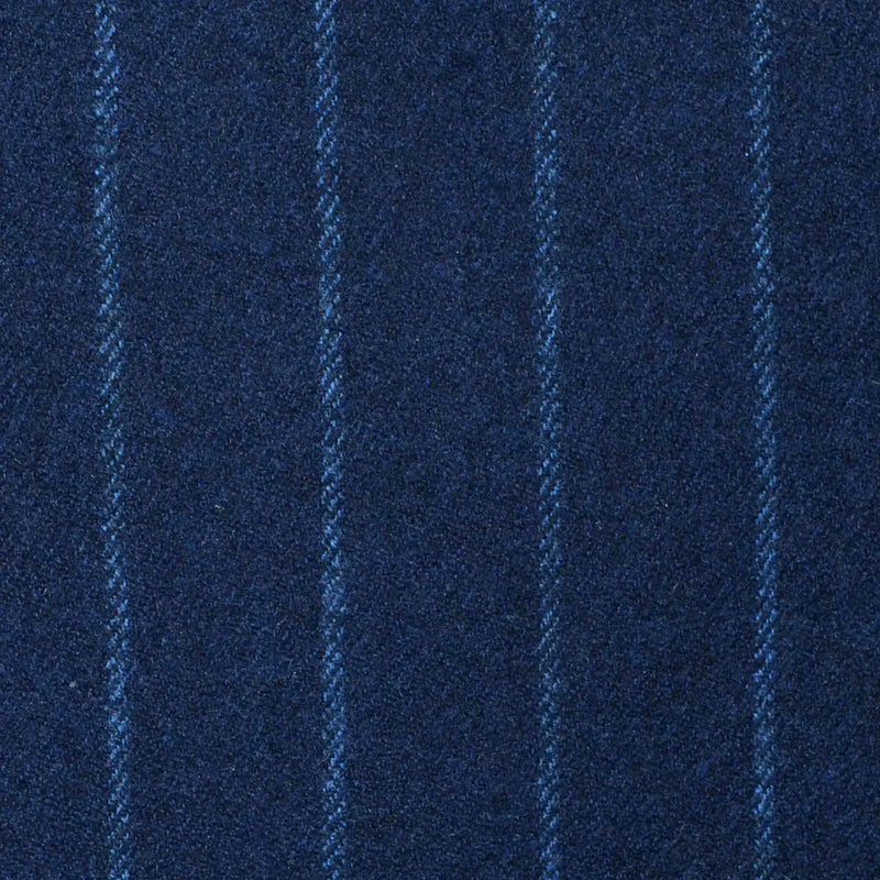Navy Blue Wide Chalk Stripe Super 120's All Wool Flannel Suiting Yorkshire Fabric