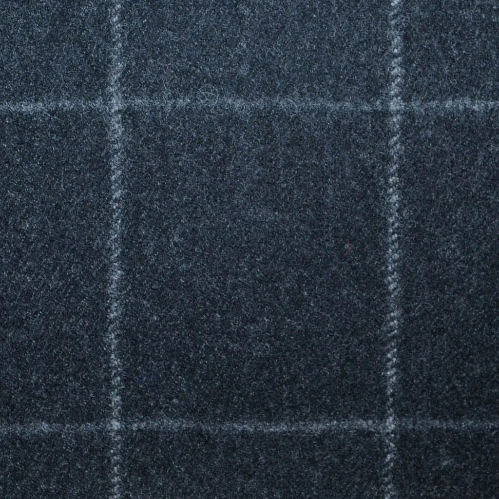 Charcoal Grey Windowpane Check Super 120's All Wool Flannel Suiting Yorkshire Fabric
