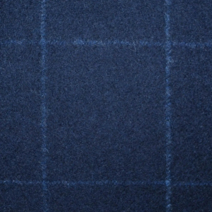 Navy Blue Windowpane Check Super 120's All Wool Flannel Suiting Yorkshire Fabric