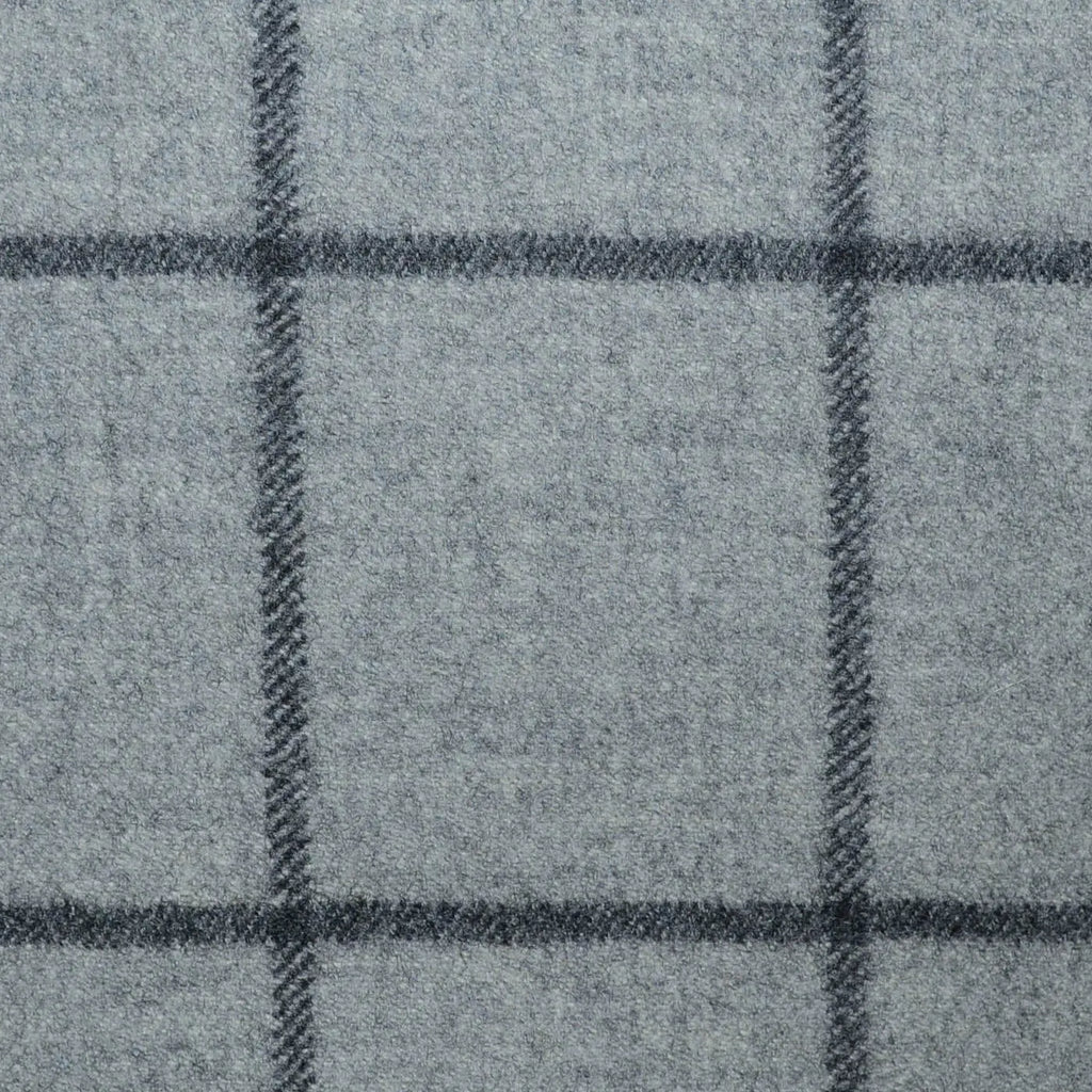 Silver Grey Bold Windowpane Check Super 120's All Wool Flannel Suiting Yorkshire Fabric