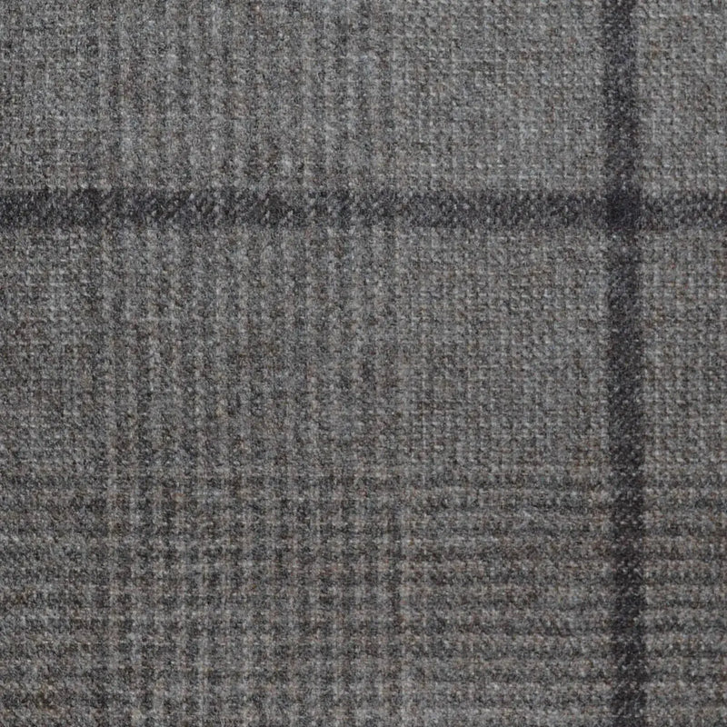 Beige Brown Glen Check with Tonal Windowpane Check Super 120's All Wool Flannel Suiting