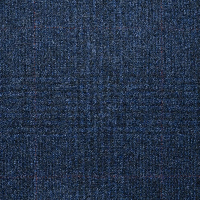 Navy Blue Glen with Red Windowpane Check Super 120's All Wool Flannel Suiting