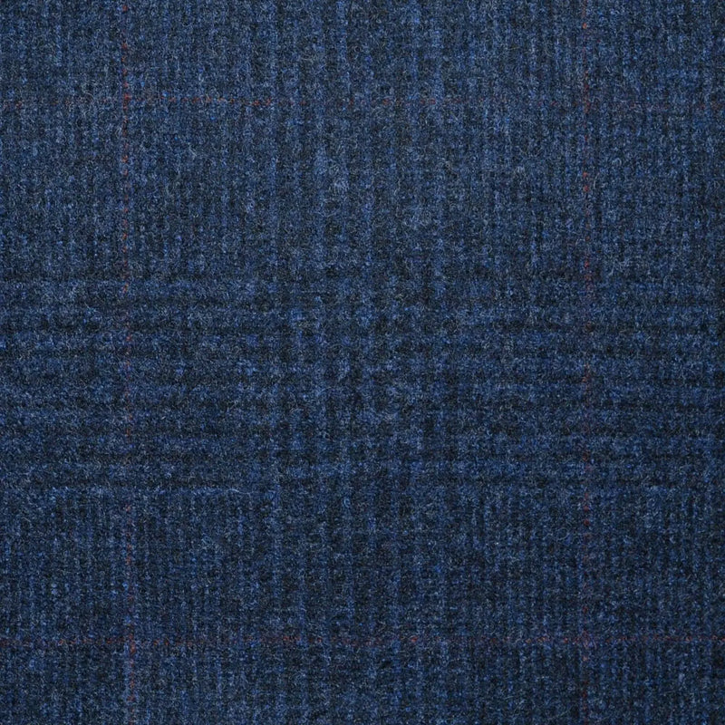 Navy Blue Glen with Red Windowpane Check Super 120's All Wool Flannel Suiting
