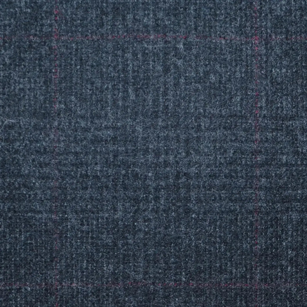 Charcoal Grey Glen Check with Red Windowpane Check Super 120's All Wool Flannel Suiting