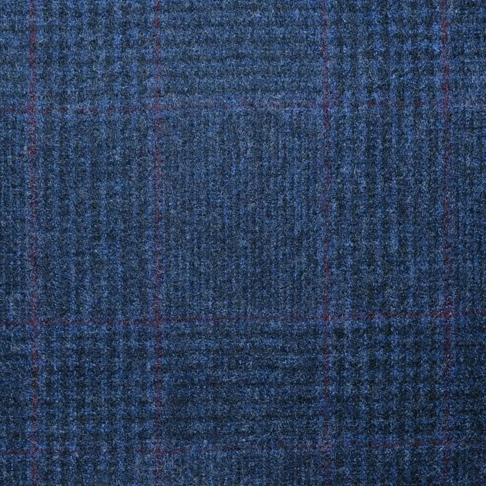 Navy Blue Glen Check with Red Windowpane Check Super 120's All Wool Flannel Suiting