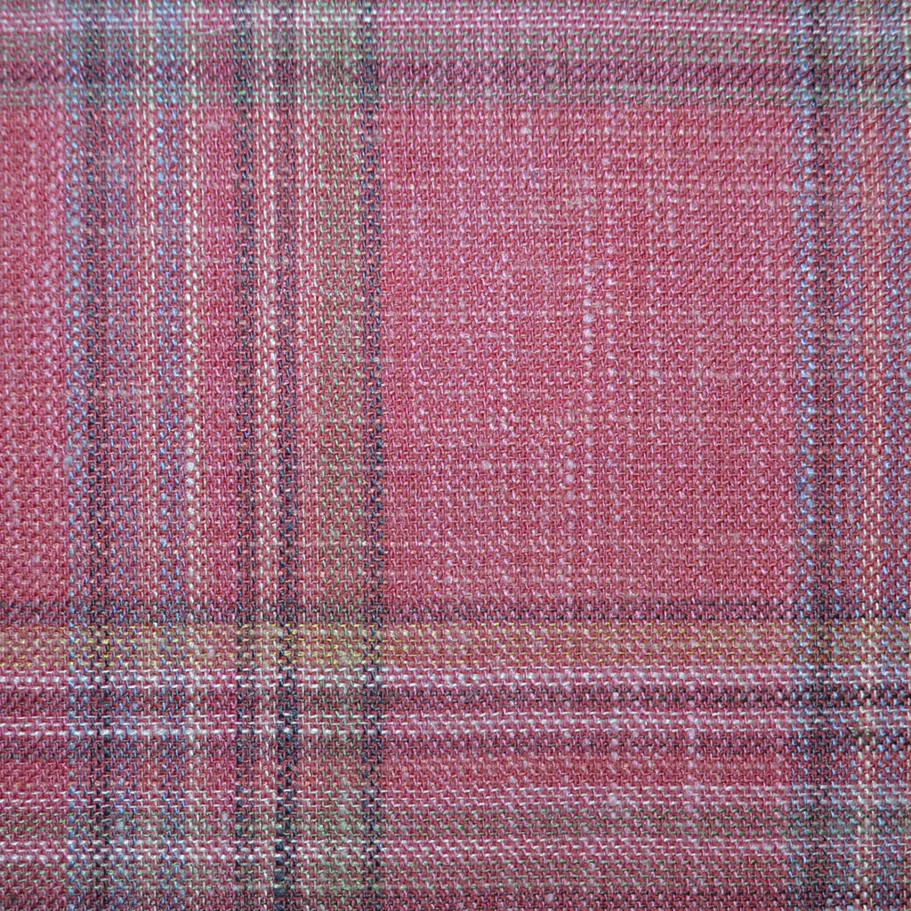 Pink Plaid Check Wool, Silk & Linen Jacketing Yorkshire Fabric