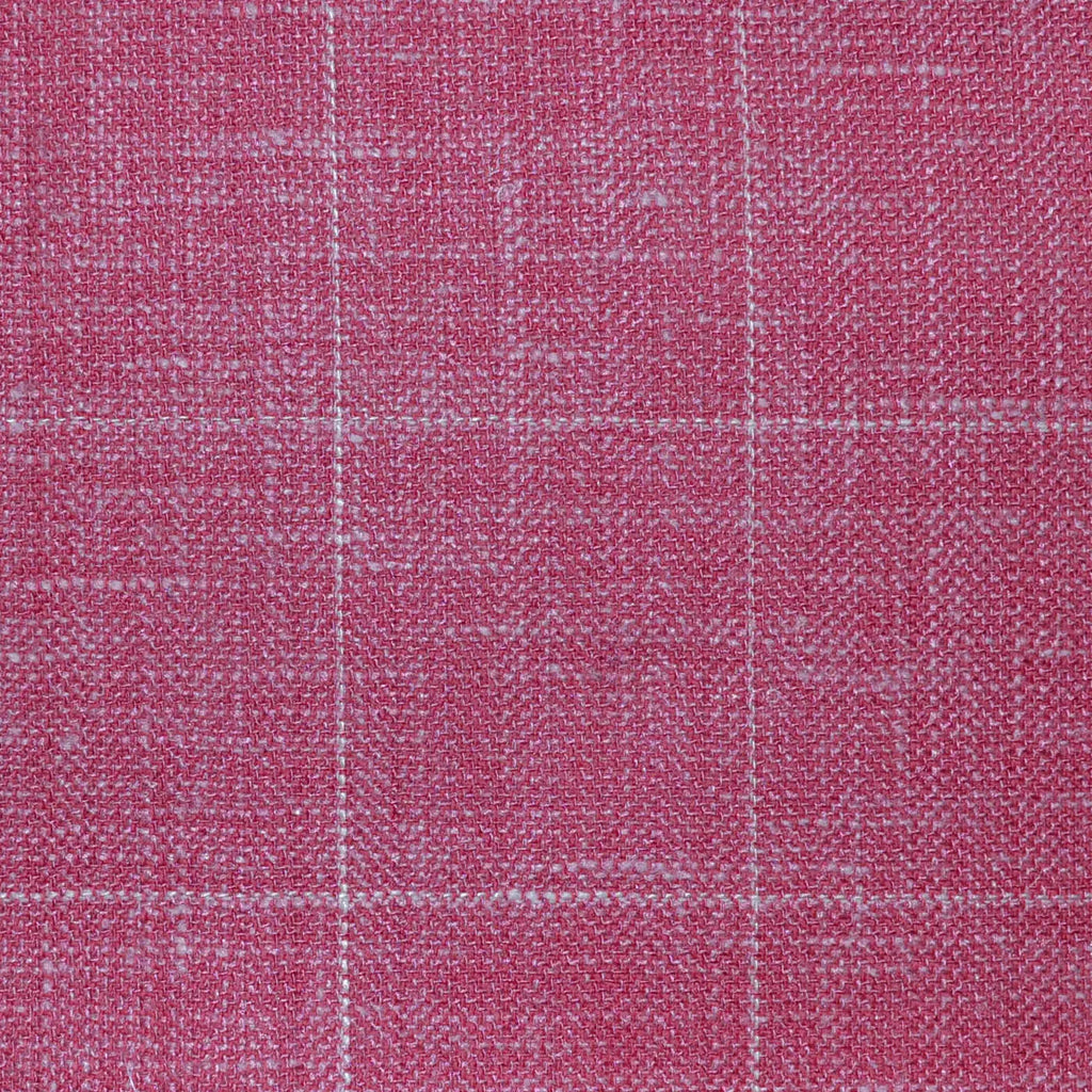 Hot Pink Windowpane Check Wool, Silk & Linen Jacketing Yorkshire Fabric