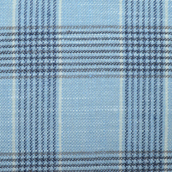 Pale Blue Plaid Wool, Silk & Linen Jacketing Yorkshire Fabric