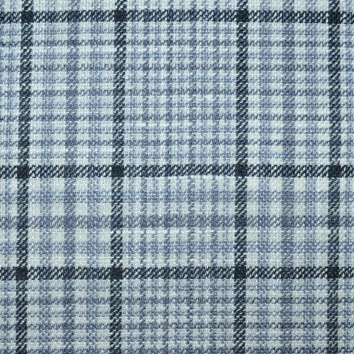 Ecru, Grey and Blue Glen Check Wool, Silk & Linen Jacketing Yorkshire Fabric