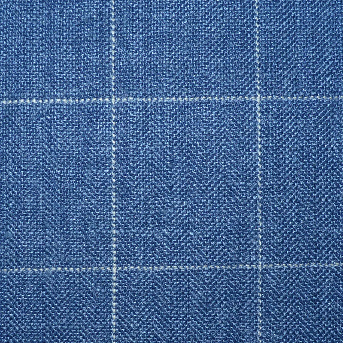 Denim Blue Herringbone with Windowpane Wool, Silk & Linen Jacketing Yorkshire Fabric