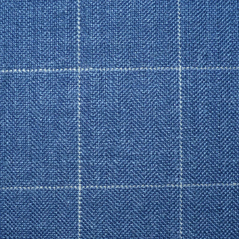 Denim Blue Herringbone with Windowpane Wool, Silk & Linen Jacketing Yorkshire Fabric