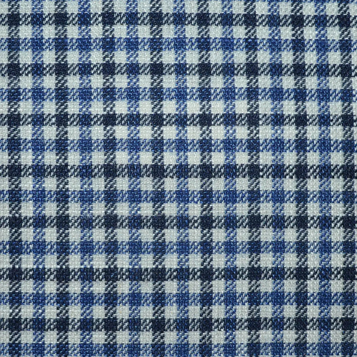 Ecru, Medium Blue and Navy Blue Gunclub Check Wool, Silk & Linen Jacketing Yorkshire Fabric