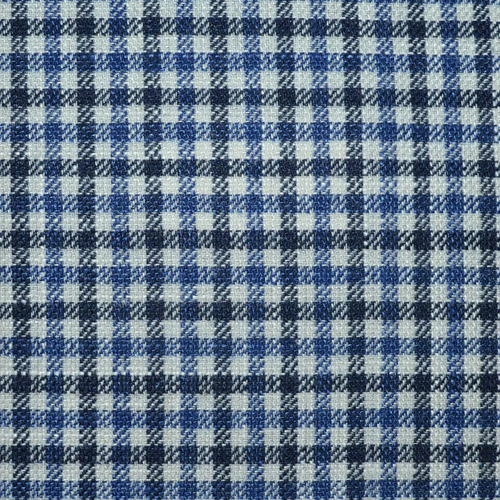 Ecru, Medium Blue and Navy Blue Gunclub Check Wool, Silk & Linen Jacketing Yorkshire Fabric