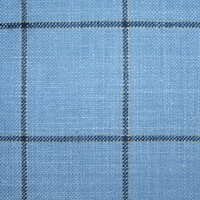 Pale Blue Classic Windowpane Check Wool, Silk & Linen Jacketing Yorkshire Fabric