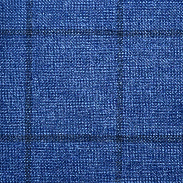 Ocean Blue Bold Windowpane Check Wool, Silk & Linen Jacketing Yorkshire Fabric