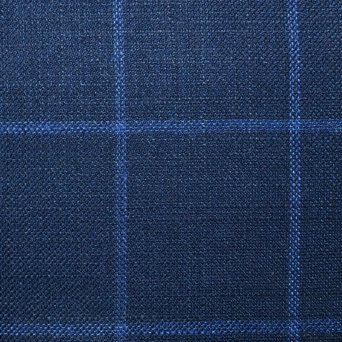 Navy Bold Windowpane Check Wool, Silk & Linen Jacketing Yorkshire Fabric