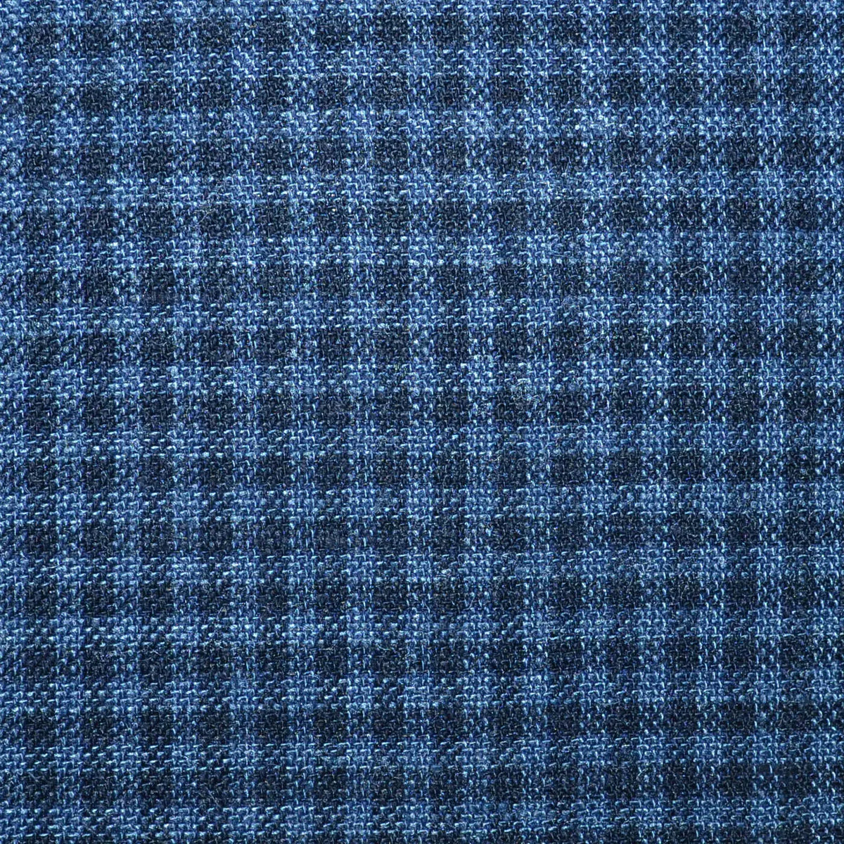 Ocean and Navy Blue Shepard Check Wool, Silk & Linen Jacketing Yorkshire Fabric