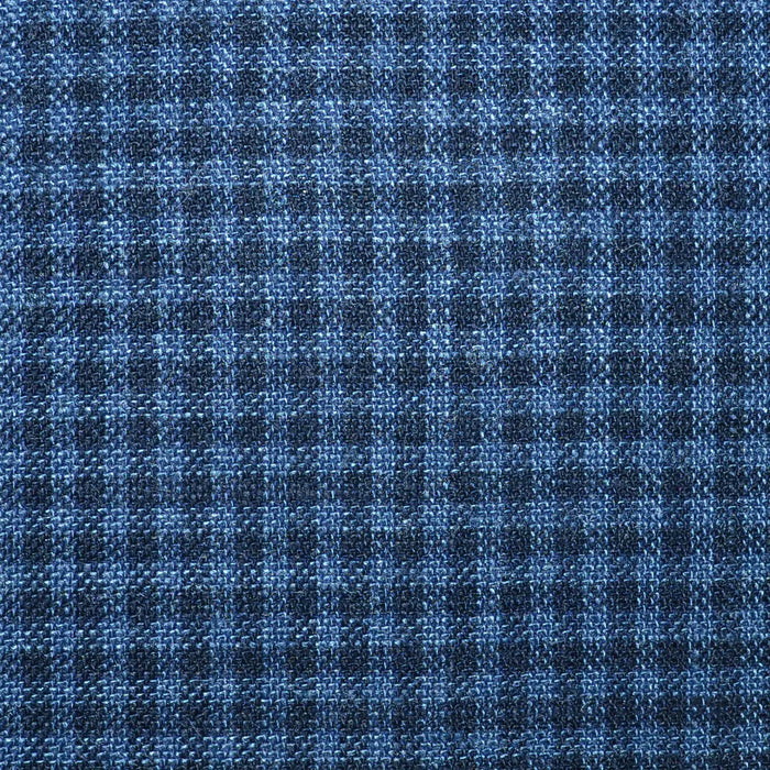 Ocean and Navy Blue Shepard Check Wool, Silk & Linen Jacketing Yorkshire Fabric