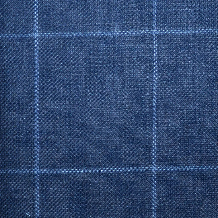 Navy Fine Windowpane Check Wool, Silk & Linen Jacketing Yorkshire Fabric