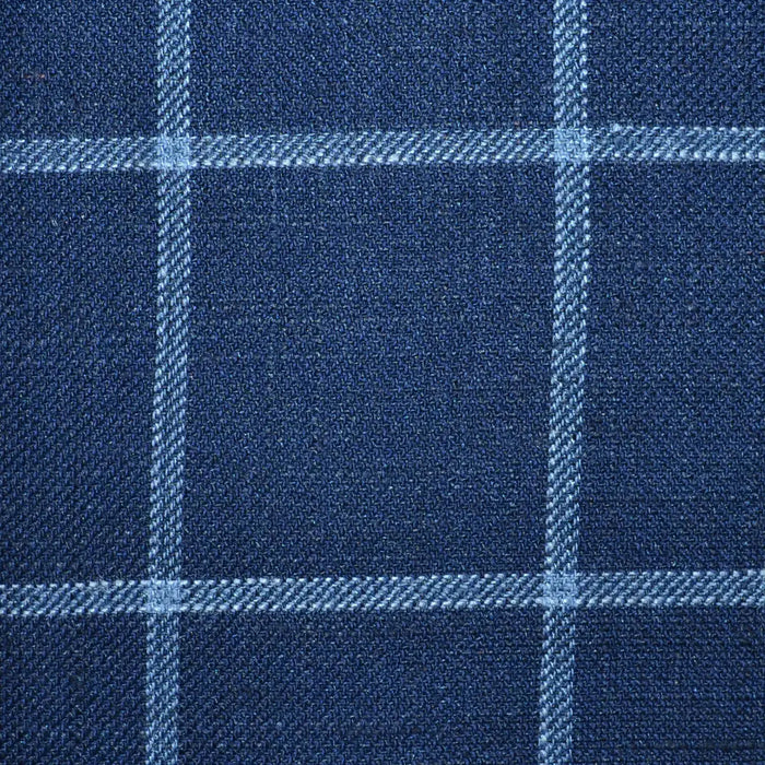 Navy Classic Windowpane Check Wool, Silk & Linen Jacketing Yorkshire Fabric