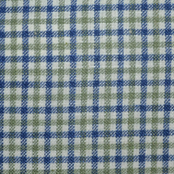 Ecru, Pale Gren and Medium Blue Check Wool, Silk & Linen Jacketing Yorkshire Fabric