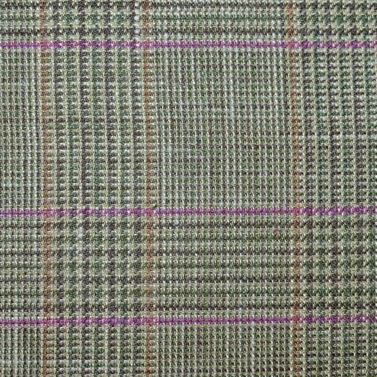 Moss Green Glen Check Wool, Silk & Linen Jacketing Yorkshire Fabric