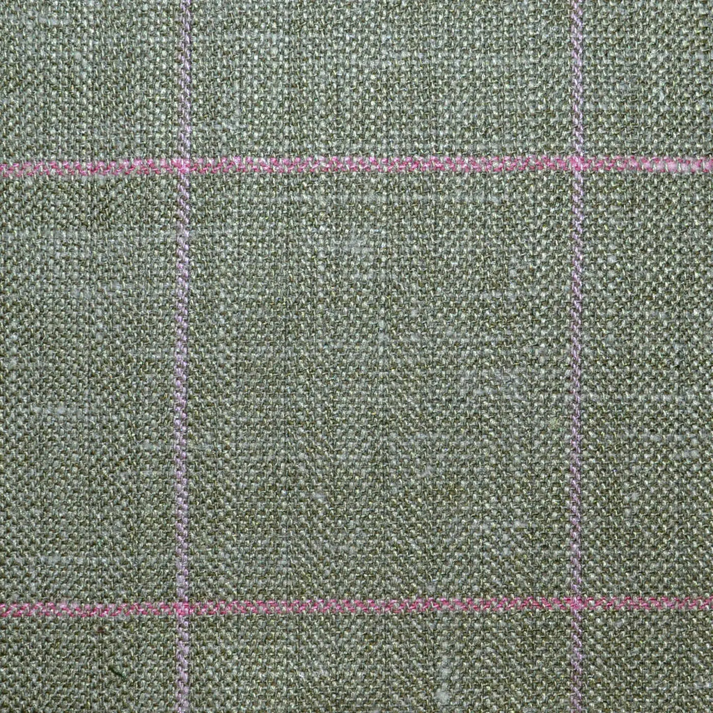 Moss Green Check Wool, Silk & Linen Jacketing Yorkshire Fabric