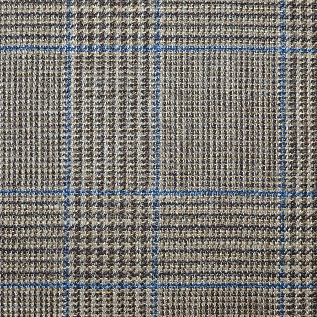 Camel with Dark Brown and Blue Glen Check Wool, Silk & Linen Jacketing Yorkshire Fabric