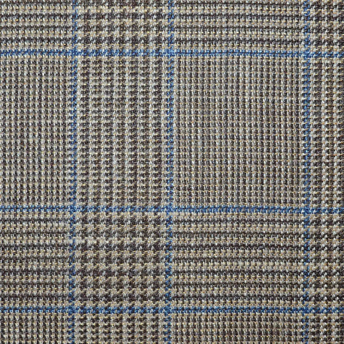 Camel with Dark Brown and Blue Glen Check Wool, Silk & Linen Jacketing Yorkshire Fabric