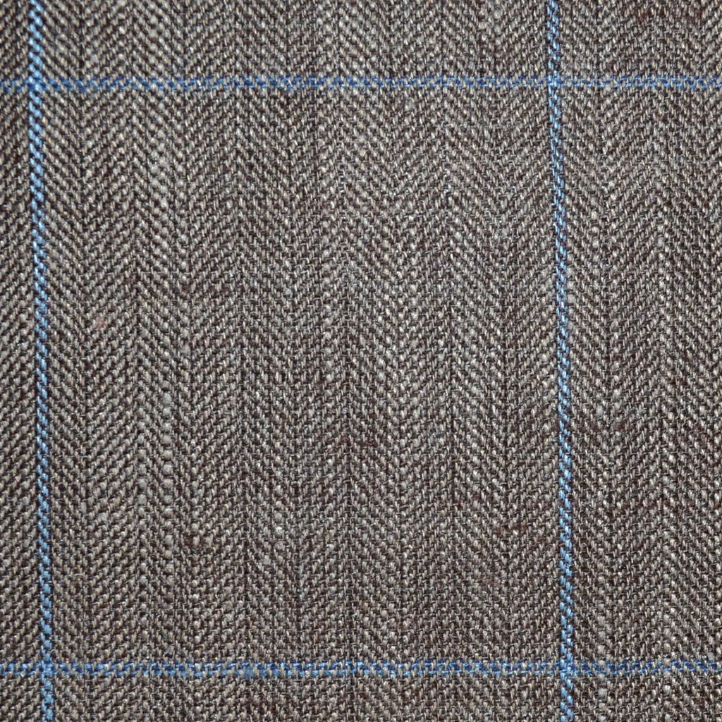 Camel Windowpane Herringbone Wool, Silk & Linen Jacketing Yorkshire Fabric