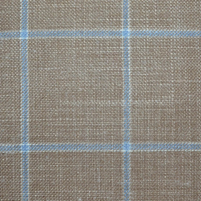 Camel Classic Windowpane Check Wool, Silk & Linen Jacketing Yorkshire Fabric
