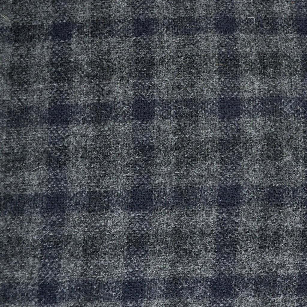 Medium Grey with Navy Blue and Dark Grey Block Check All Wool Tweed - 2.00 Metres