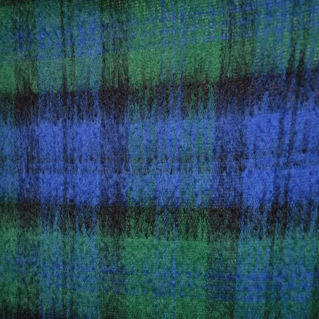 Blue, Green and Black Tartan Plaid Check Boiled Wool & Mohair Italian Coating - 1.00 Metre