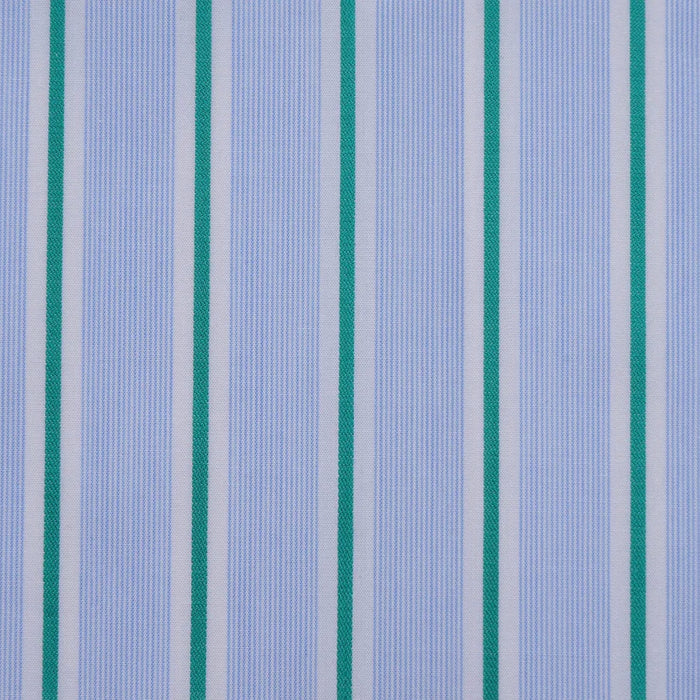 Blue with Green & White Stripe Cotton Shirting